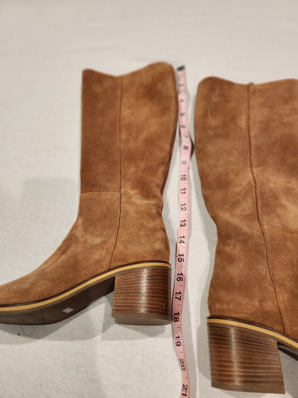 Aquatalia Tall All-Weather Suede Mid-Heel Boots in Tan - Picture 2 of 5